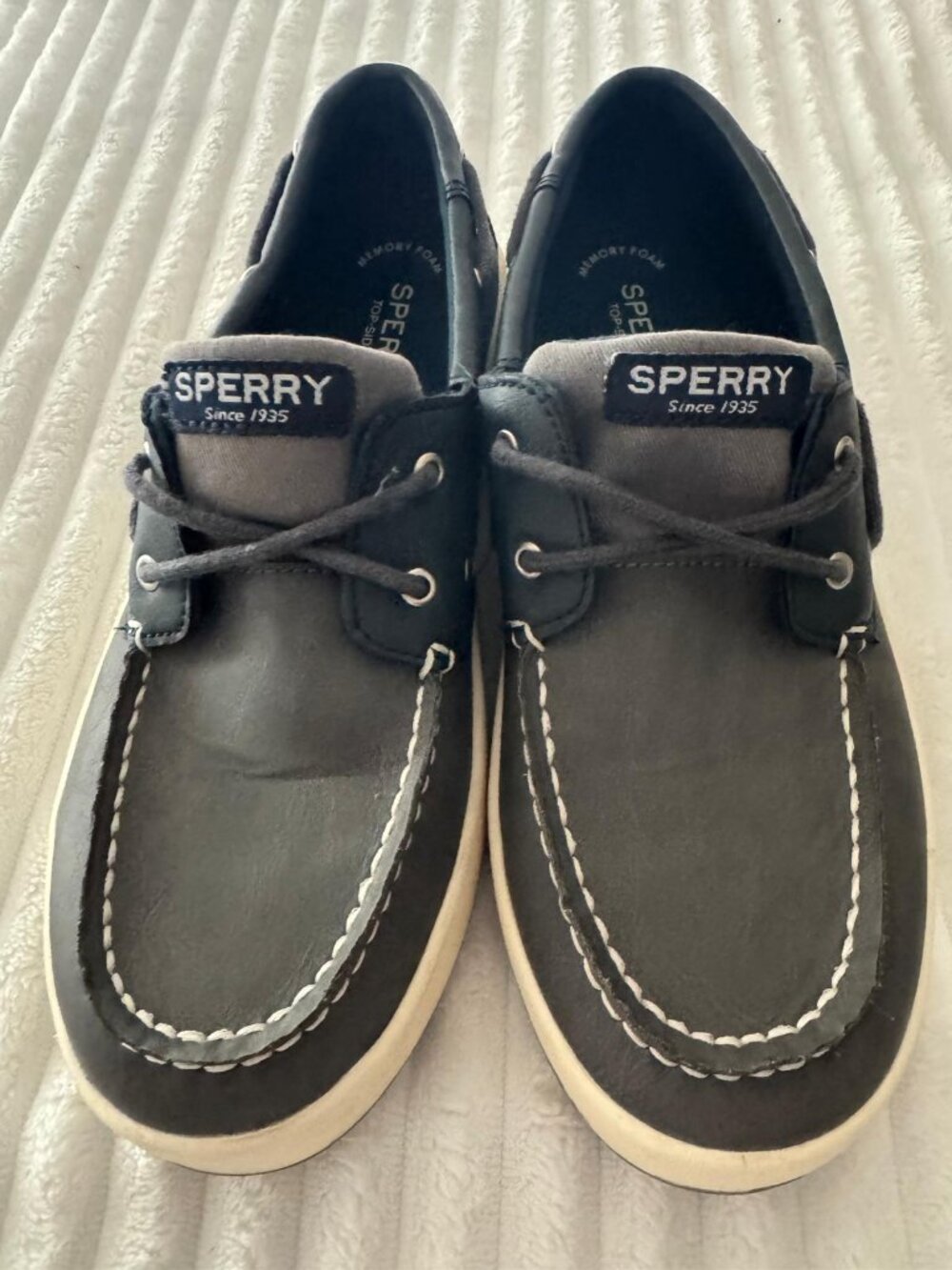 Sperry Boys Boat Shoes Gray Navy Size 6M Preppy Casual